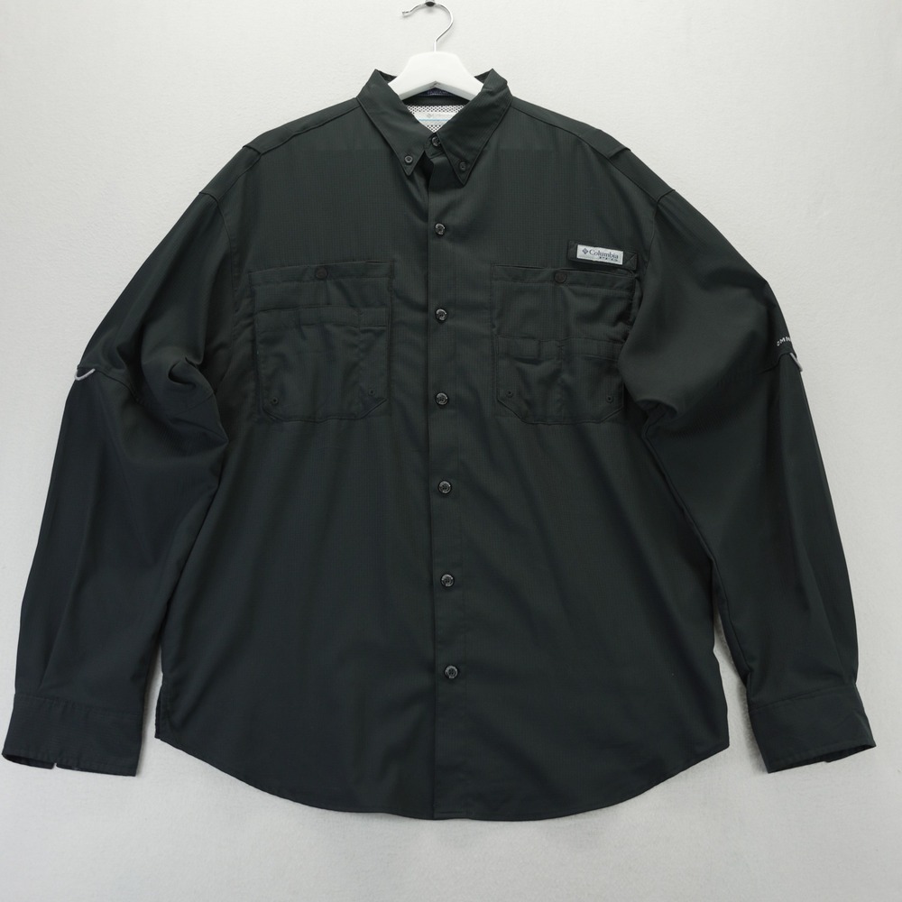 Columbia PFG Tamiami II Mens Medium Black Long Sleeve Fishing Shirt FM7253